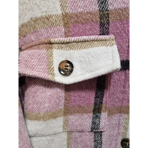 Womens XL Pink Black Jacket Plaid Oversized Thick Flannel Farm Barn Coat Tunic - Picture 7 of 16